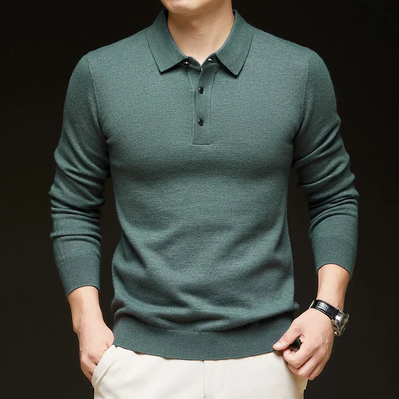 Men's Classic Polo Sweater - Stylish Knit Top for Casual Wear Green