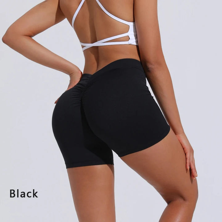 Women's High Waisted V-Back Yoga Shorts for Fitness and Training