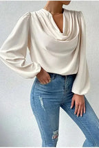 Womens Softly Draped Neckline Blouse