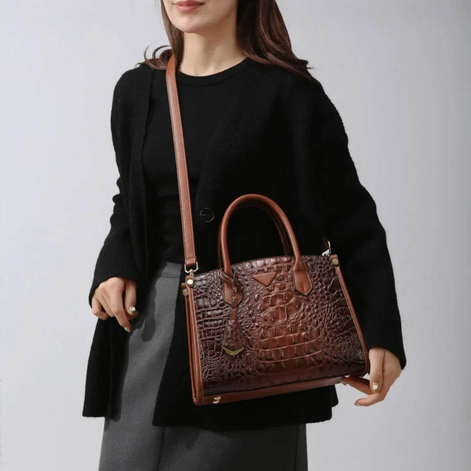 Vintage Crocodile Leather Shoulder Bag For Women Premium