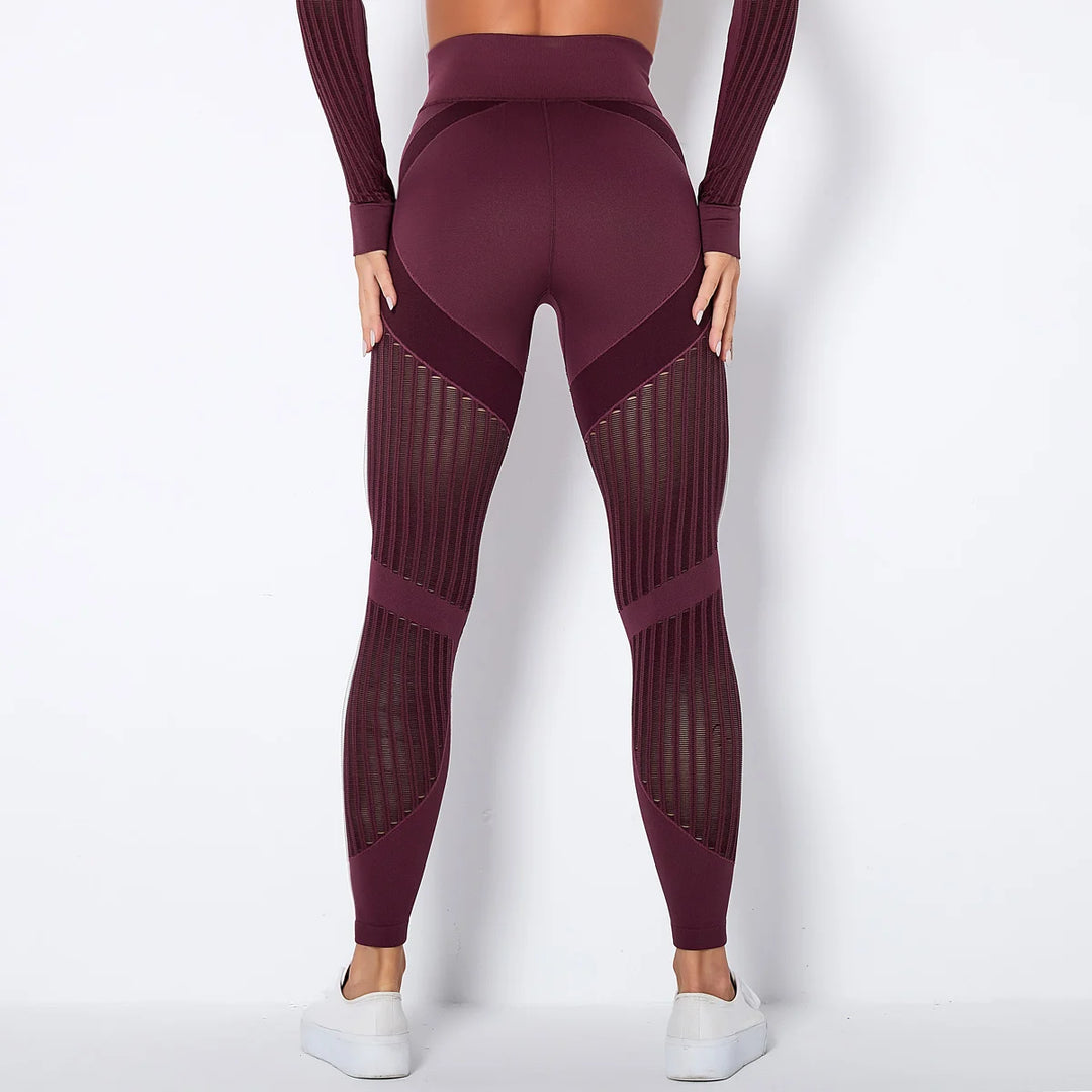 Dame højtaljede hulmønstrede sømløse træningsleggings til fitness og yoga