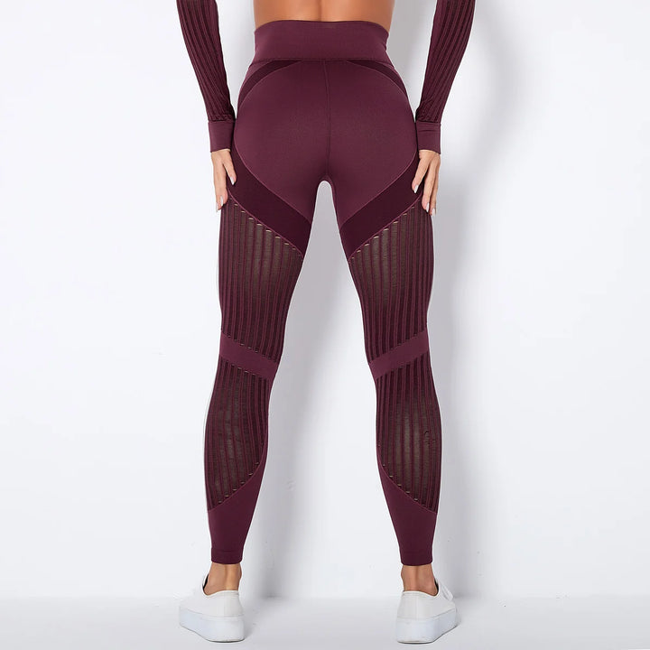 Dame højtaljede hulmønstrede sømløse træningsleggings til fitness og yoga