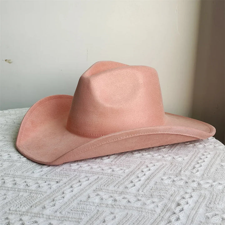 Adjustable Suede Wide-Brim Cowboy Fedora Hat-MODAUTLET