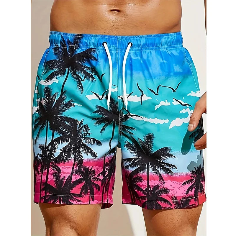 Men's 3D Coconut Tree Print Beach Shorts DK2024WF1542