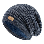 Unisex Striped Slouchy Winter Hat Navy Blue 56cm-60cm