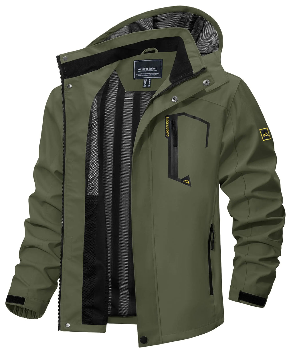 Lightweight Waterproof Windbreaker Jacket for Men with Mesh Lining Army Green-1