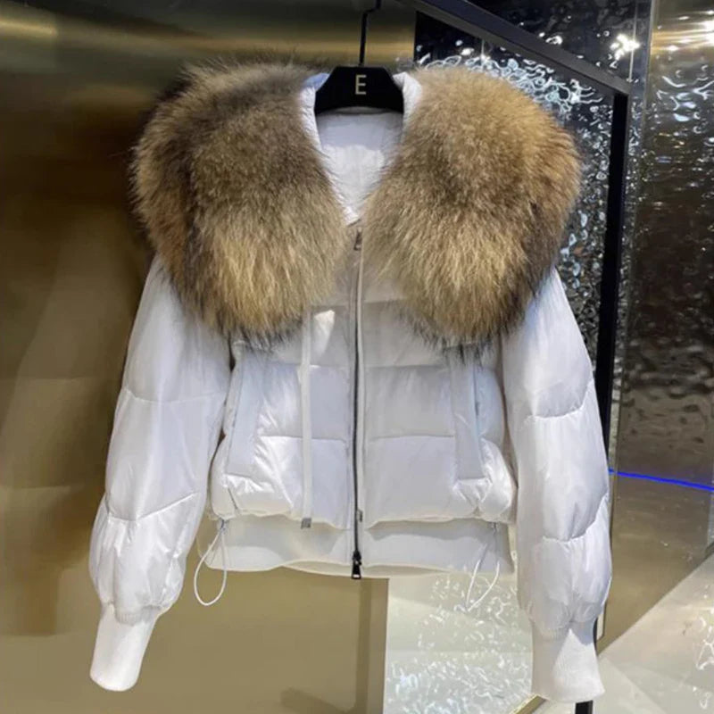 Women's Short White Duck Down Parka White 2