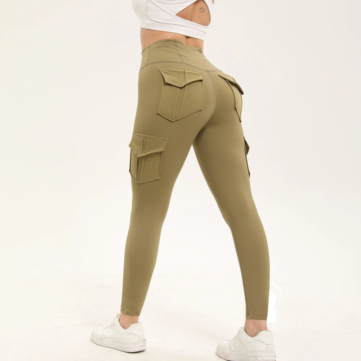 Dame træningsleggings med høj talje i ensfarvet design og lommer