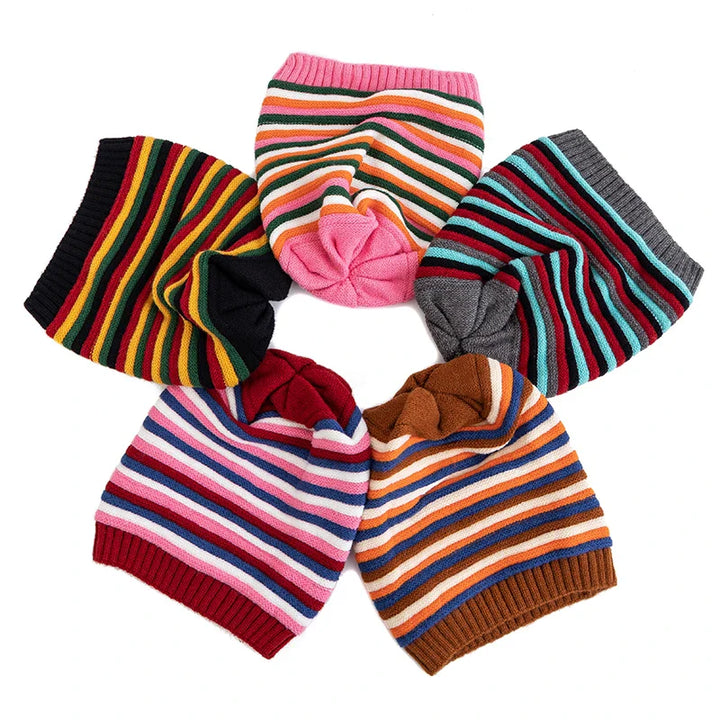 Striped Knitted Slouchy Winter Beanie for Women-MODAUTLET