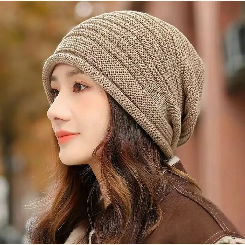 Unisex Autumn Winter Knitted Wool Roll-Brim Beanie