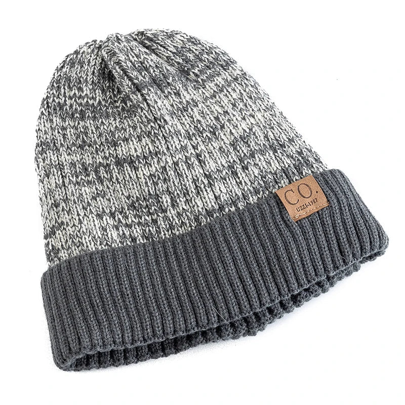 Unisex Two-Tone Knit Beanie with Fur Lining-MODAUTLET