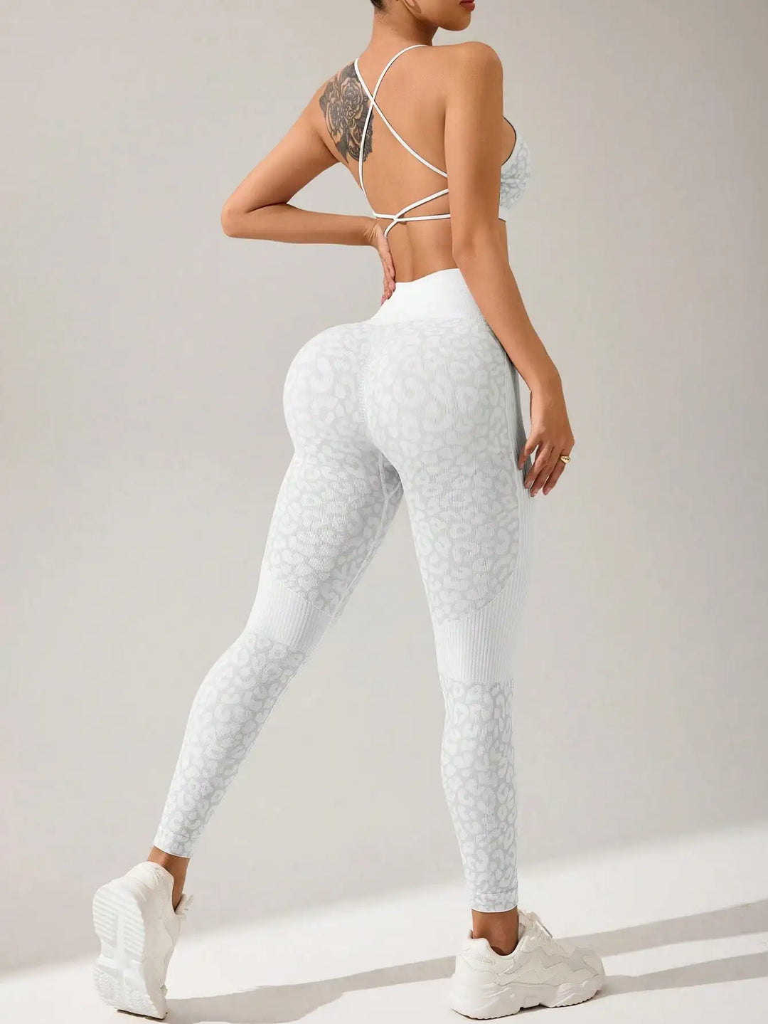 Dameleggings med leopardprint og høj talje med mavekontrol