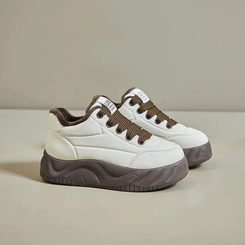 Women's Fleece Lined Casual Fall Shoes Beige Brown