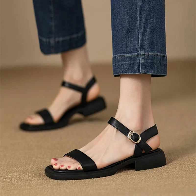 Women's Breathable Open Toe Sandals with Low Square Heel