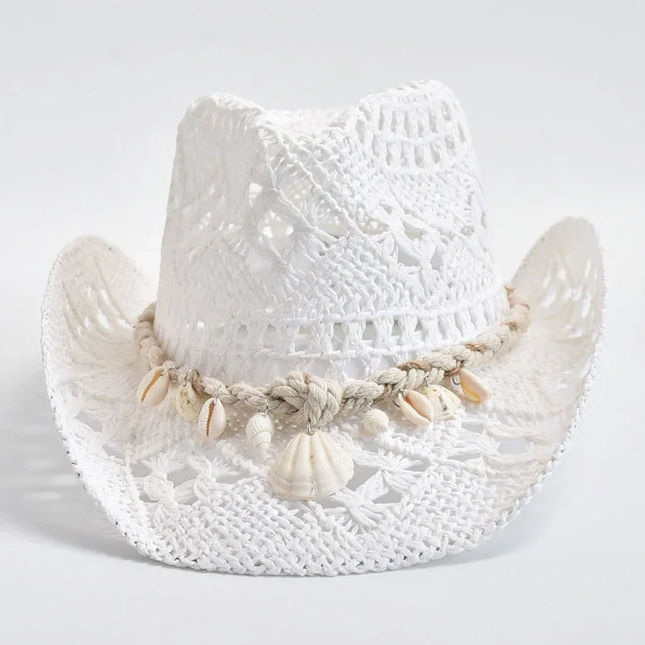 Coastal Seashell Straw Hat Open Knit Breathable Summer-MODAUTLET