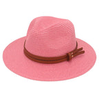 Breathable Straw Panama Sun Hat With Wide Brim Protection Watermelon Red