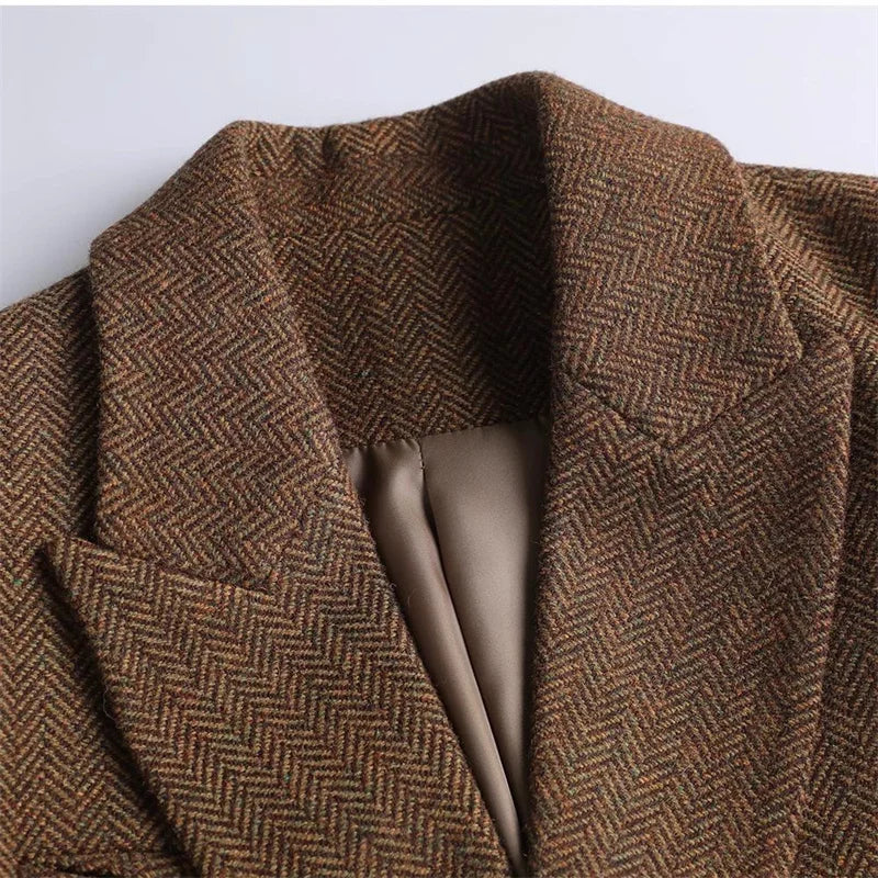 Vintage Wool Blazer with Belt-MODAUTLET