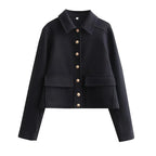 Stylish Wool Cropped Jacket in Heather Navy Blue