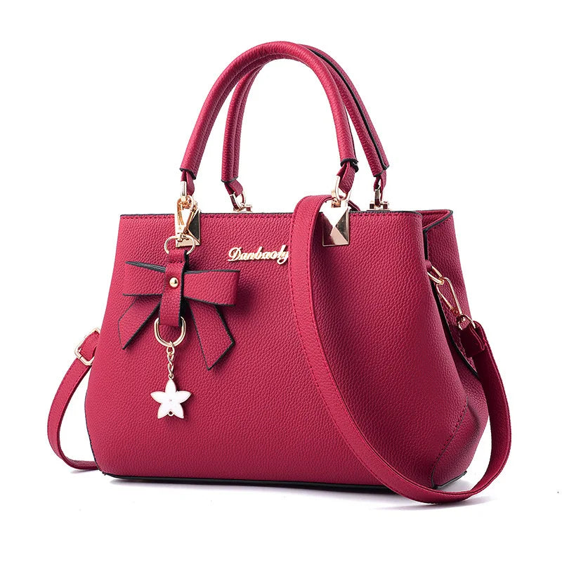 Elegant Women's Messenger Bag with Flower Pendant winered 28cmx11cmx19cm