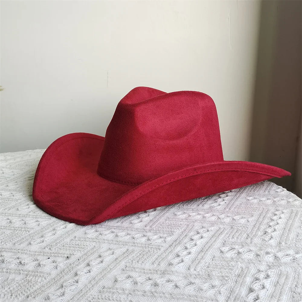Adjustable Suede Wide-Brim Cowboy Fedora Hat-MODAUTLET