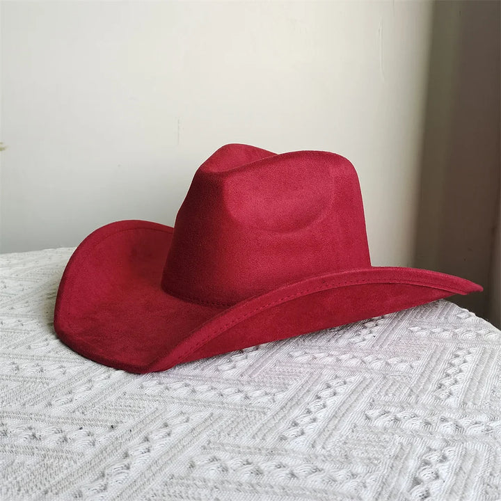 Adjustable Suede Wide-Brim Cowboy Fedora Hat-MODAUTLET