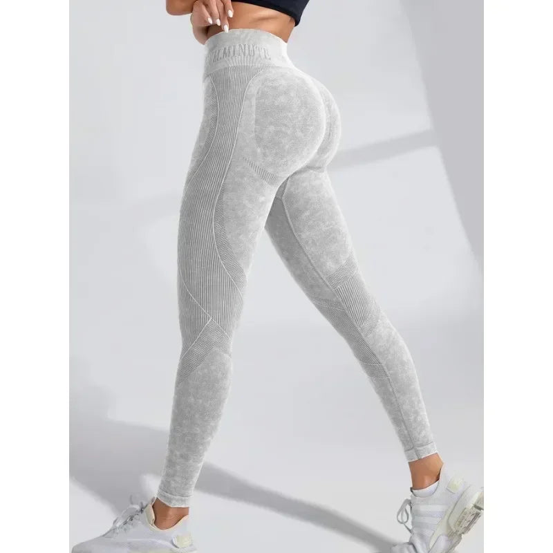 Women's High-Waisted Seamless Yoga Pants with Cool Lettering