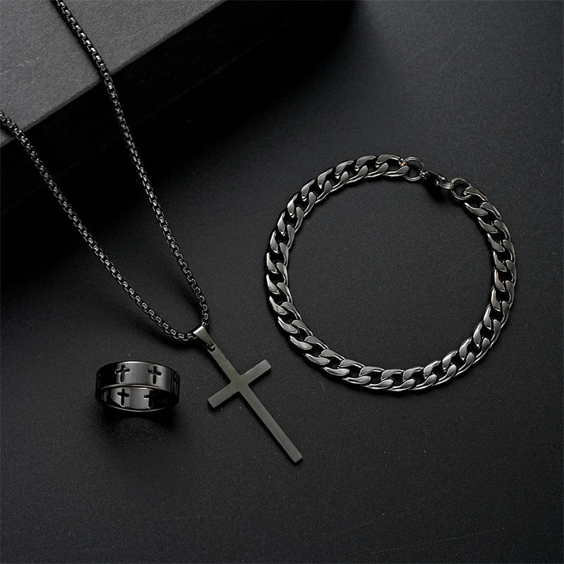 Durable Titanium Cross Pendant Set-MODAUTLET
