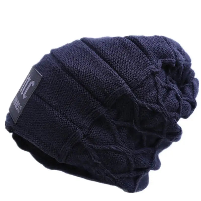 Unisex Knitted Beanie with Label Navy Blue 55cm-60cm