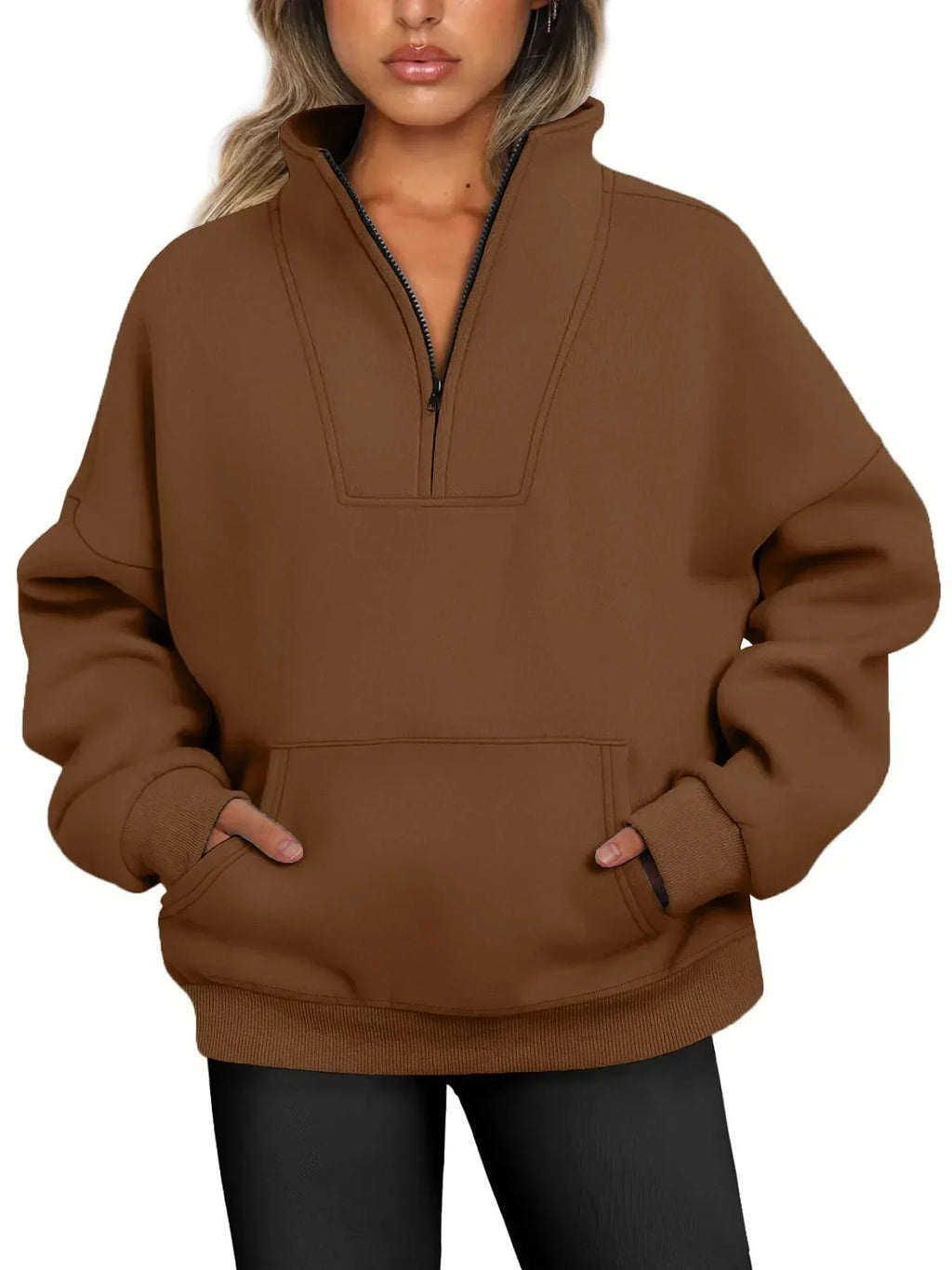 Women's Cozy Quarter-Zip Pullover Sweatshirt Coffee
