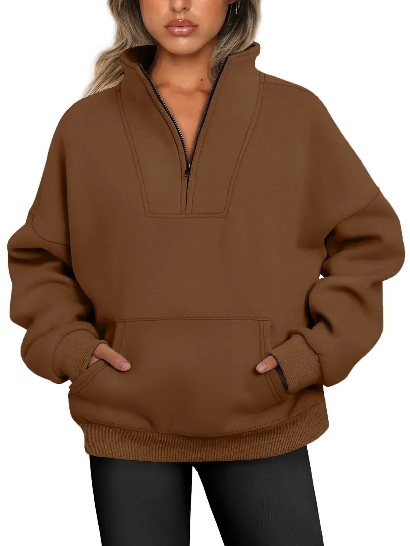 Women's Cozy Quarter-Zip Pullover Sweatshirt Coffee