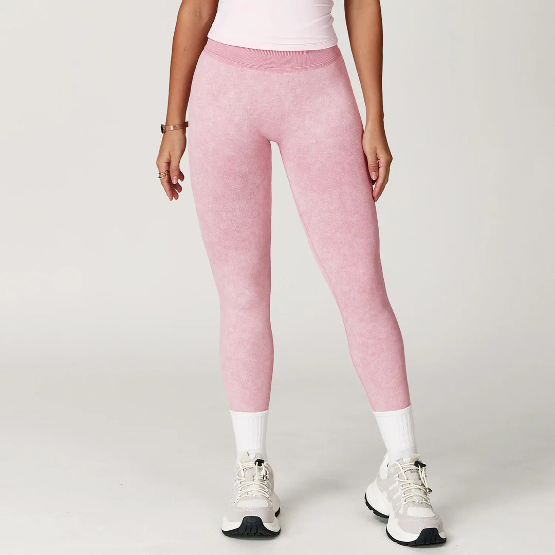 Women's High-Waist Seamless Sports Leggings, Ribbed Workout Pants Skin pink
