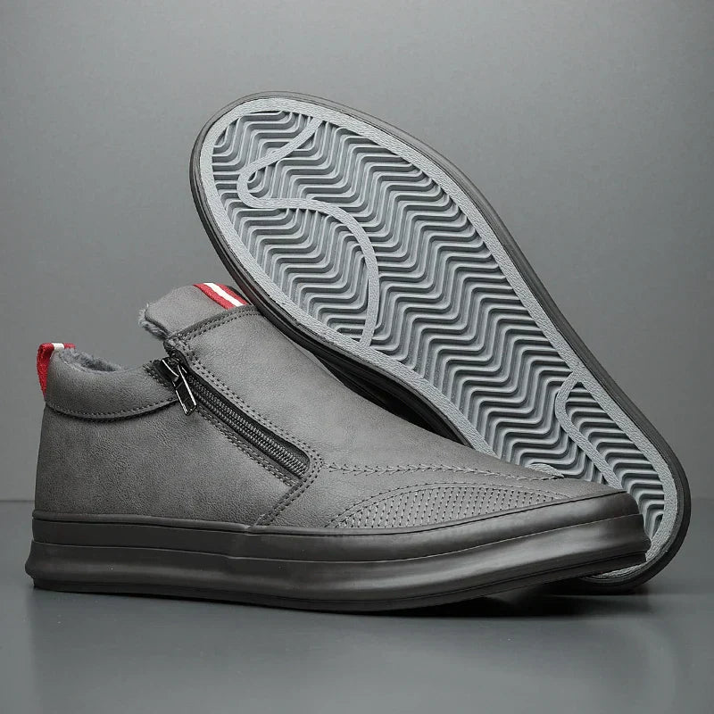 Men's Plush-Lined Non-Slip Leather Sneakers-MODAUTLET