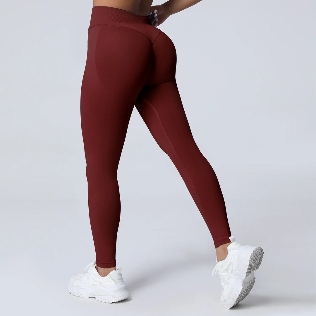 Women's Push-Up Low-Rise Seamless Yoga Leggings for Fitness Wine Red