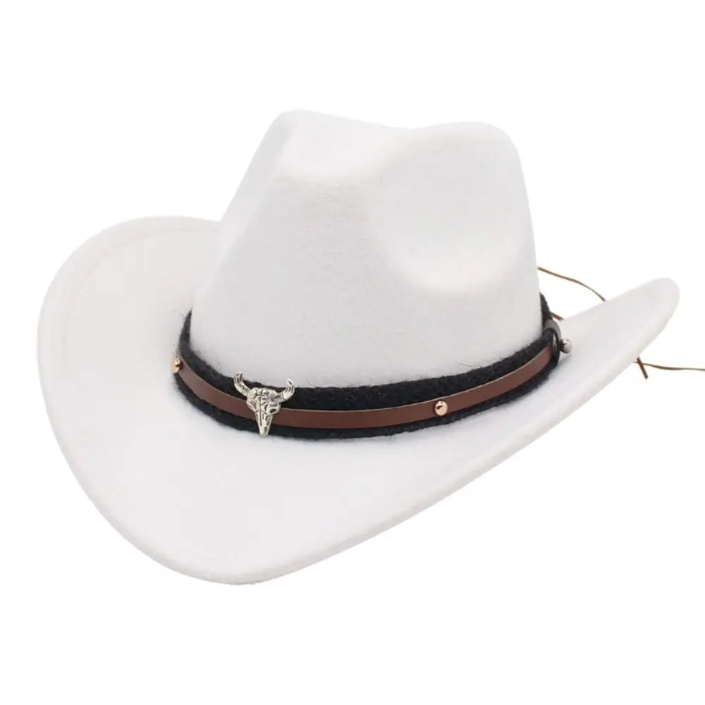 Western Cowboy Hat – Jazz Knight Felt Hat with Bull Décor-MODAUTLET