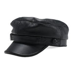 Adjustable Black Luxury Genuine Leather Military Cap - Unisex