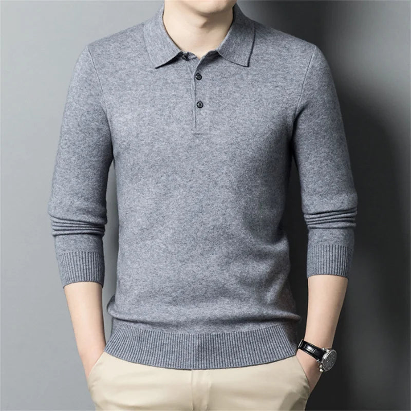Men's Classic Polo Sweater - Stylish Knit Top for Casual Wear Grey