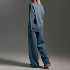 Women's Cozy Relaxed Fit V-Neck Sweater and Wide-Leg Pants Set