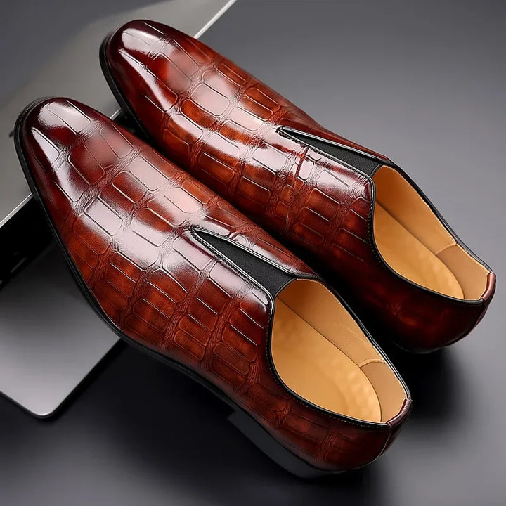 Men's Slip-On Leather Loafers - Stone Pattern-MODAUTLET
