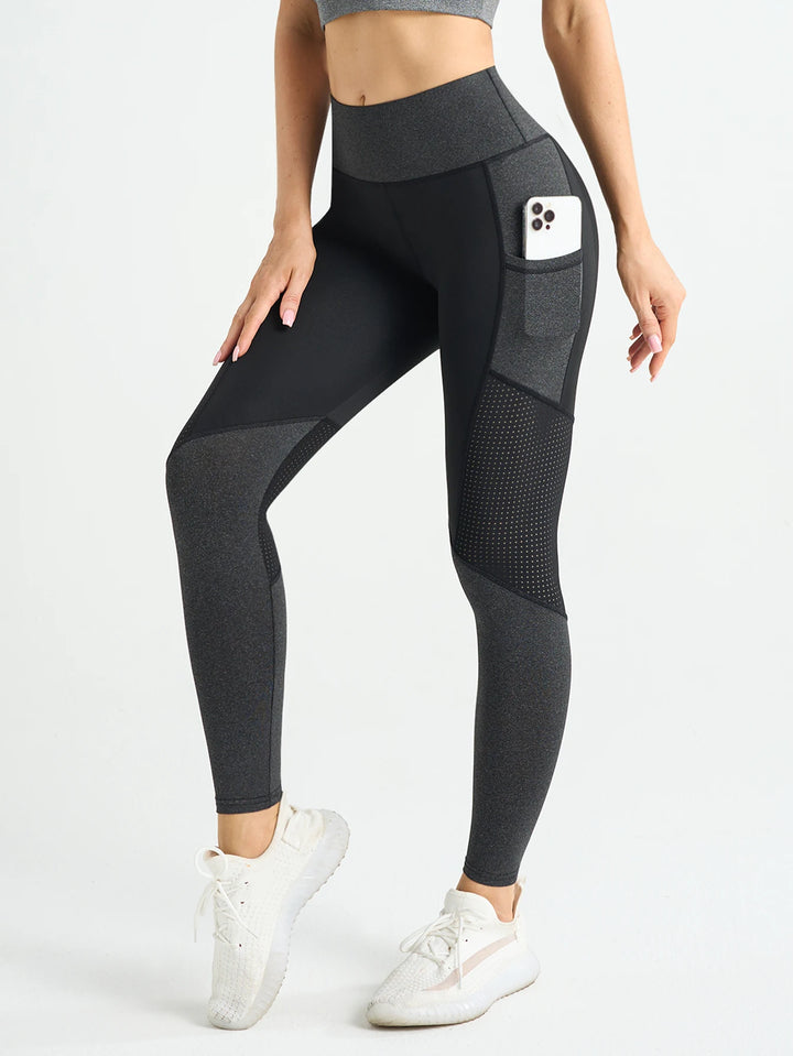 Leggings de yoga pour femme à taille haute en mesh perforé pour l'entraînement