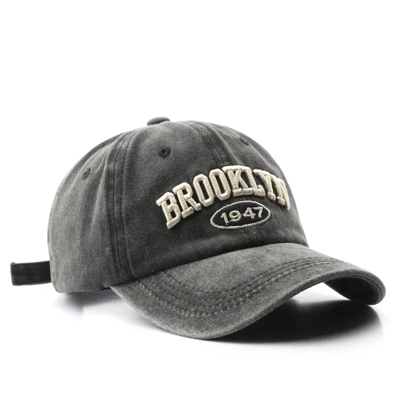 Adjustable Retro Brooklyn Embroidered Baseball Cap Black
