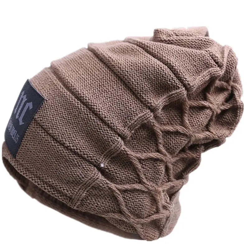 Unisex Knitted Beanie with Label Khaki 55cm-60cm