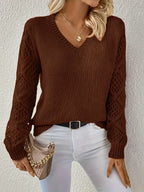 Women's Timeless V-Neck Long Sleeve Blouse Brown