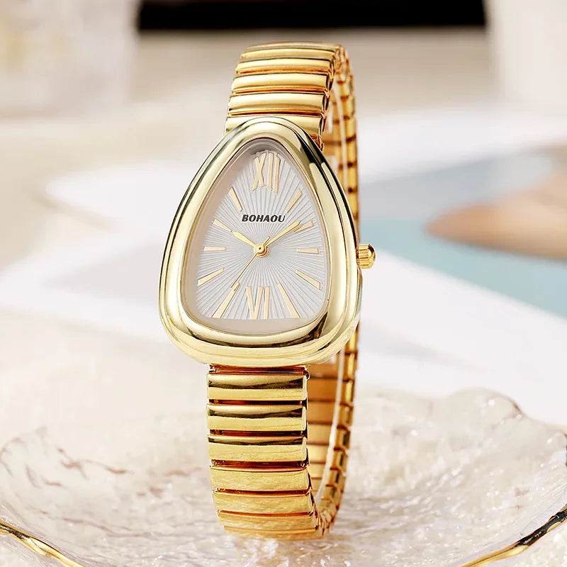 Elegant Serpent-Inspired Aura Timepiece Opal Gold