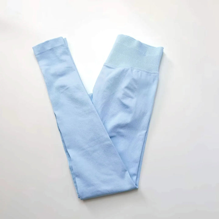 Women's Seamless Yoga Leggings with Low Rib Waistband for Fitness Ice Blue