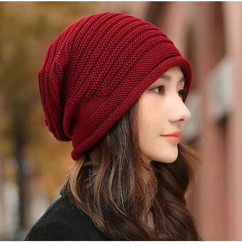 Unisex Autumn Winter Knitted Wool Roll-Brim Beanie
