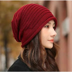 Unisex Autumn Winter Knitted Wool Roll-Brim Beanie