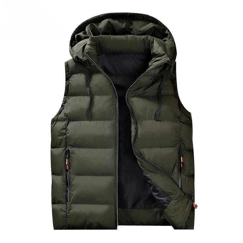 Men's Quilted Hooded Vest - Essential Warm Layer for Winter