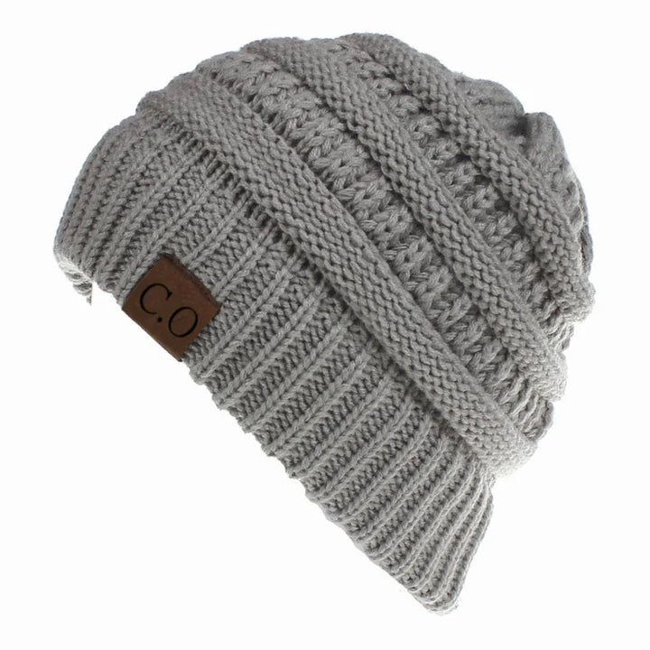 Cozy Stretch Knit Messy Bun Beanie-MODAUTLET