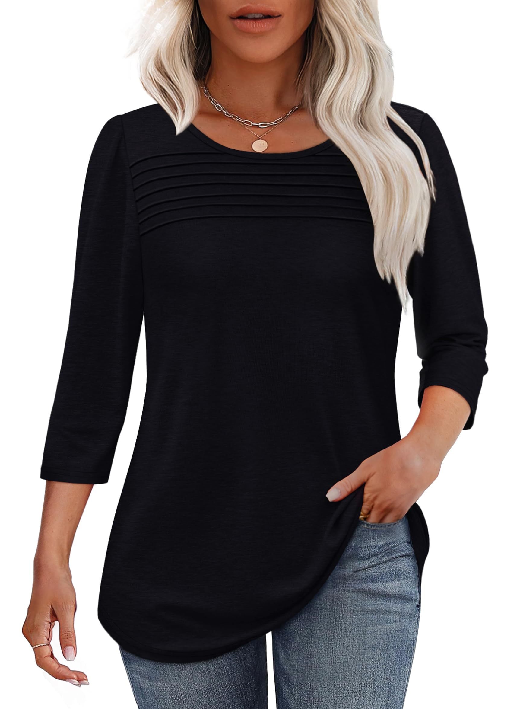Womens Stylish Pleat Top Black