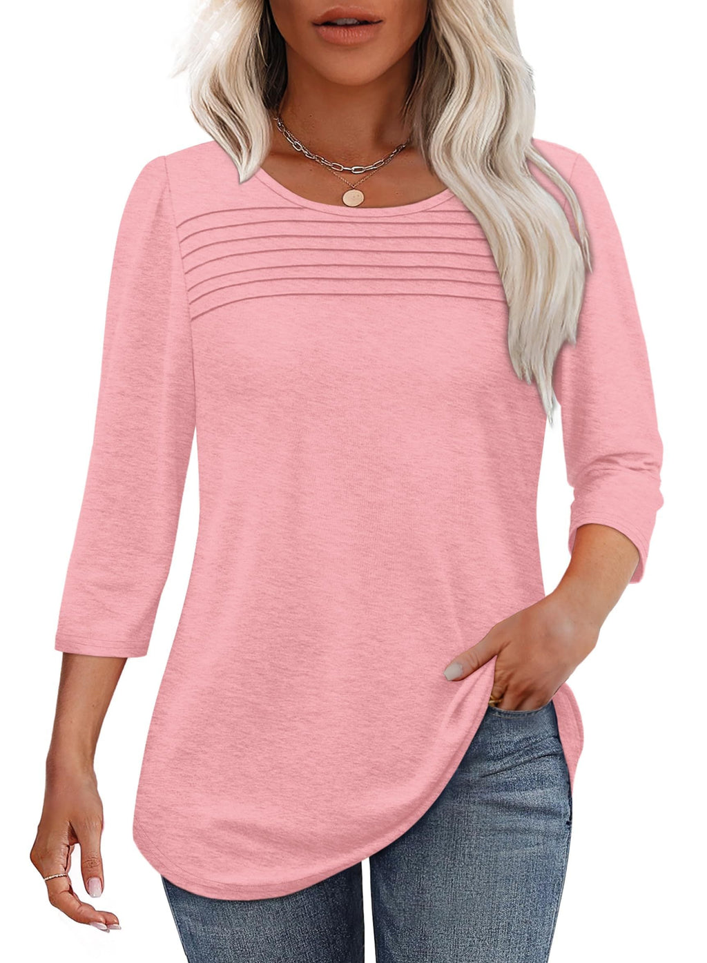 Womens Stylish Pleat Top Light Pink